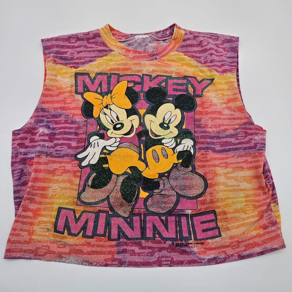 Vintage Mickey Minnie Mouse Graphic Muscle‎ Tank Top Cropped Small Grunge Style